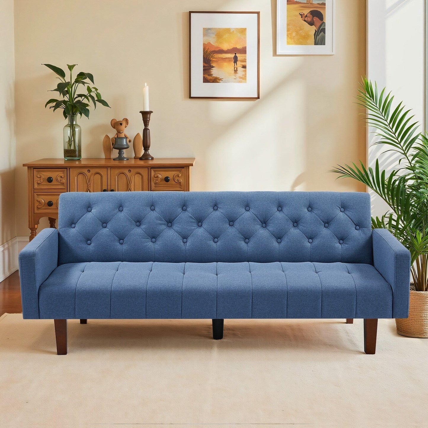Canapé-lit futon convertible en lin pour une personne de 74,41 po avec dossier réglable – 74,41 x 32,68 x 28,94 po
