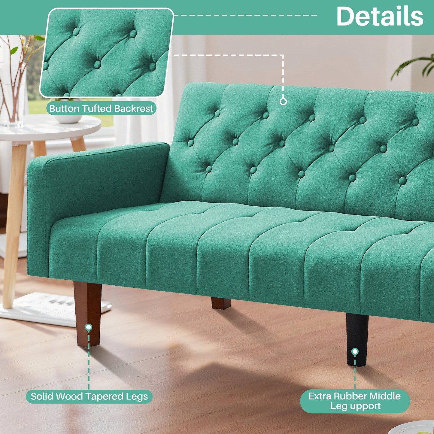 Canapé-lit futon convertible en lin pour une personne de 74,41 po avec dossier réglable – 74,41 x 32,68 x 28,94 po