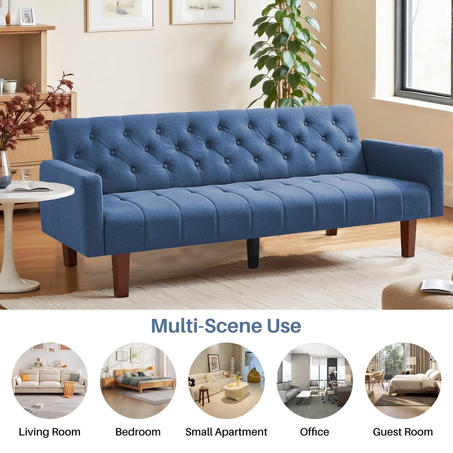Canapé-lit futon convertible en lin pour une personne de 74,41 po avec dossier réglable – 74,41 x 32,68 x 28,94 po