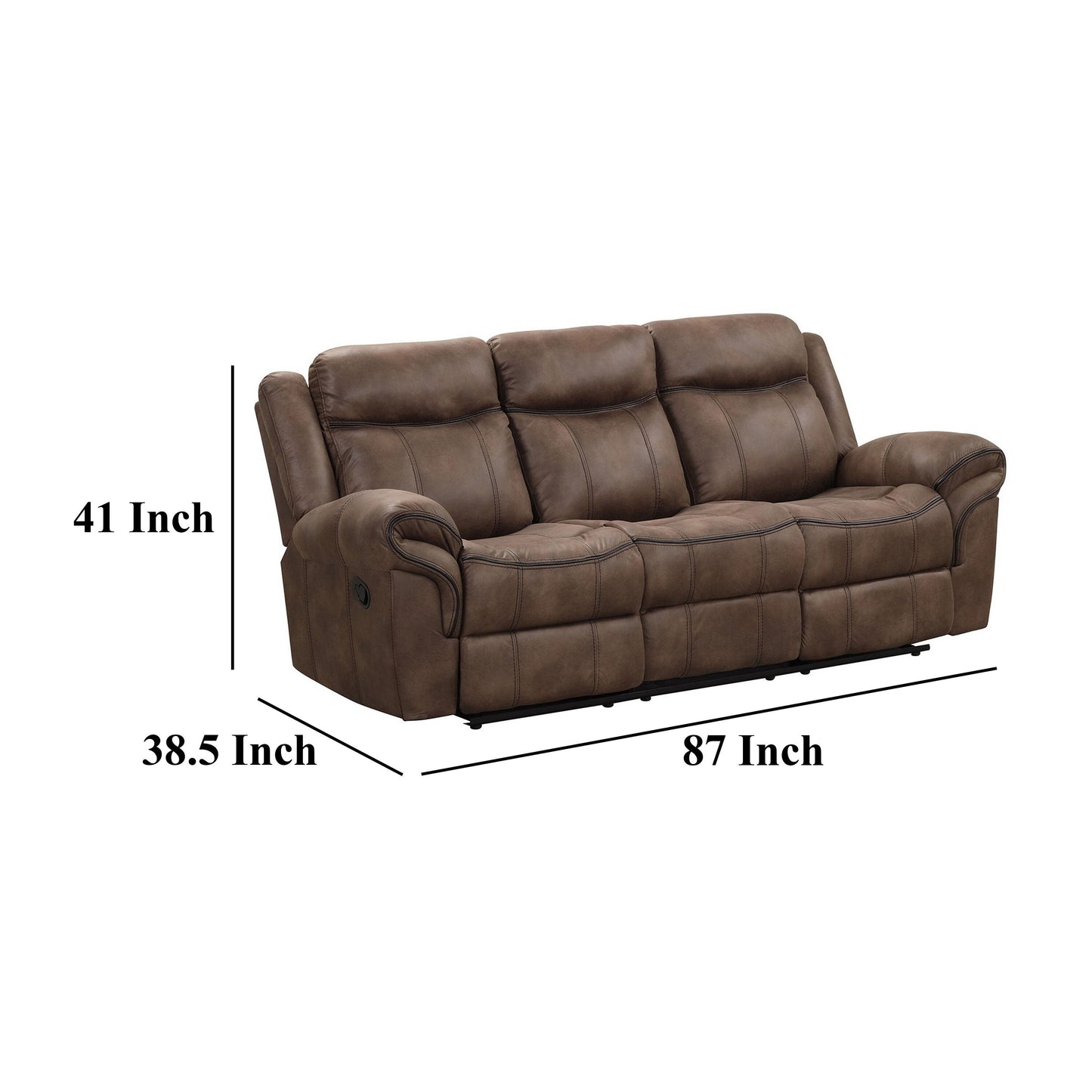 Canapé Arisa, similicuir marron, table rabattable avec porte-gobelets, 87 pouces