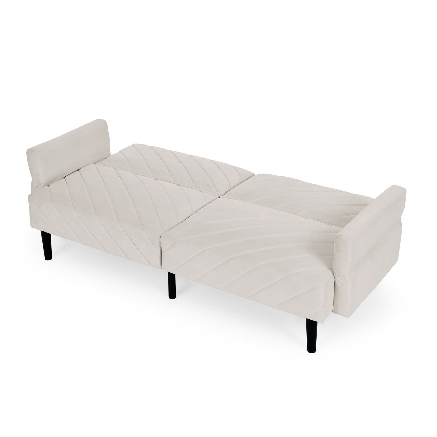 Canapé-lit futon convertible capitonné en velours beige 87 avec accoudoirs réglables pour salon
