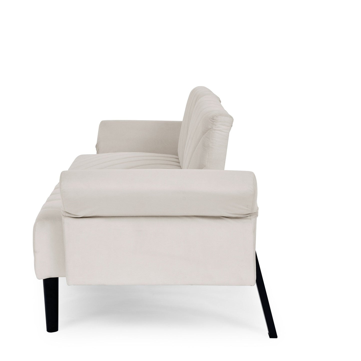 Canapé-lit futon convertible capitonné en velours beige 87 avec accoudoirs réglables pour salon