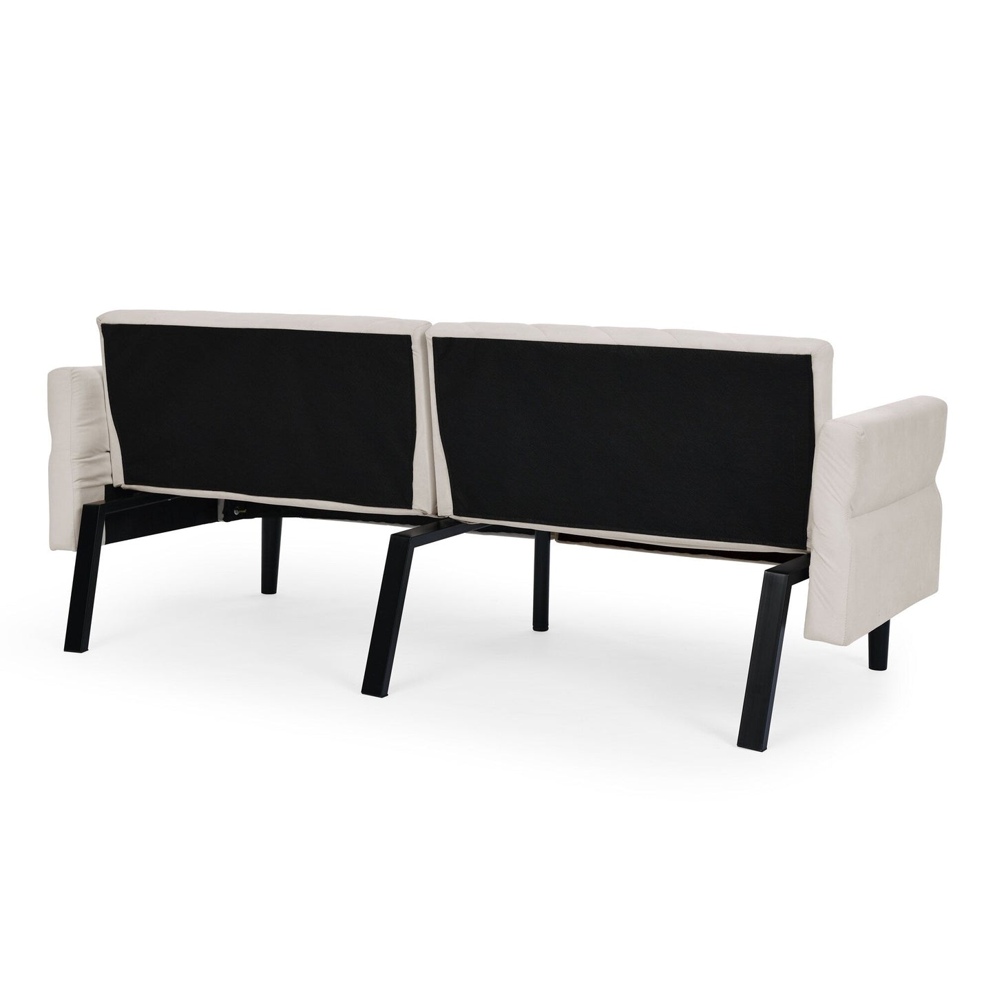 Canapé-lit futon convertible capitonné en velours beige 87 avec accoudoirs réglables pour salon