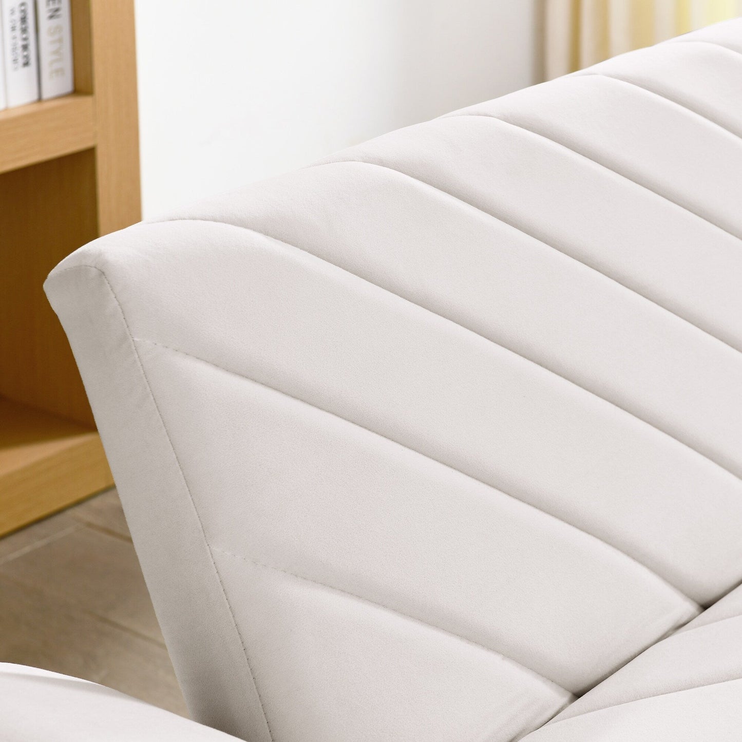 Canapé-lit futon convertible capitonné en velours beige 87 avec accoudoirs réglables pour salon