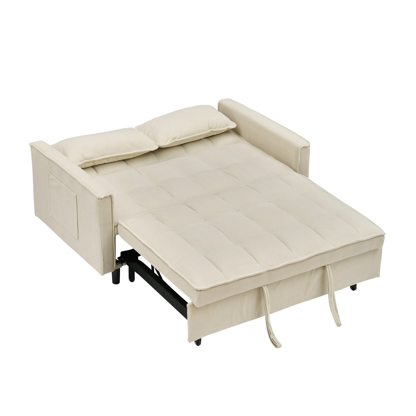 Canapé-lit gigogne en velours côtelé beige avec dossier réglable