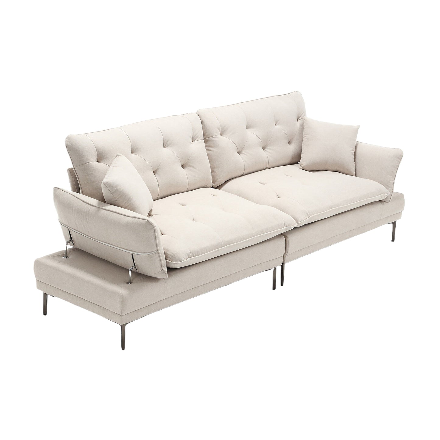 Canapé causeuse beige moderne en lin 102.36 avec accoudoirs réglables et coussins capitonnés pour le salon