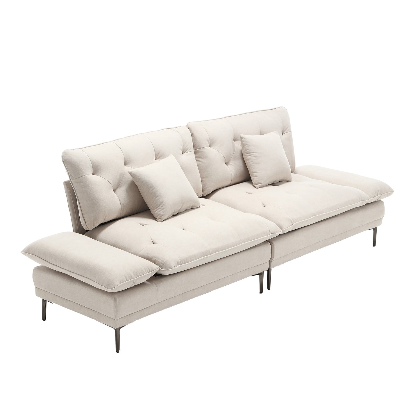 Canapé causeuse beige moderne en lin 102.36 avec accoudoirs réglables et coussins capitonnés pour le salon