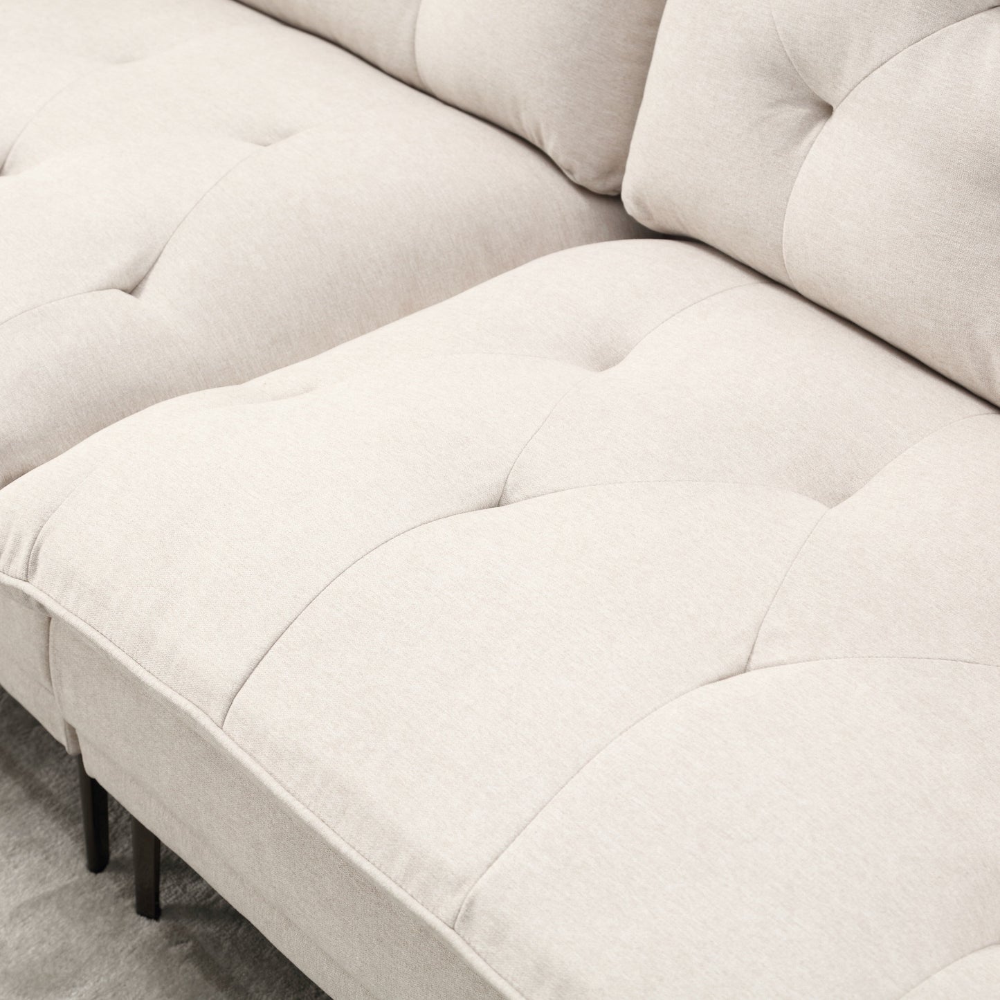 Canapé causeuse beige moderne en lin 102.36 avec accoudoirs réglables et coussins capitonnés pour le salon