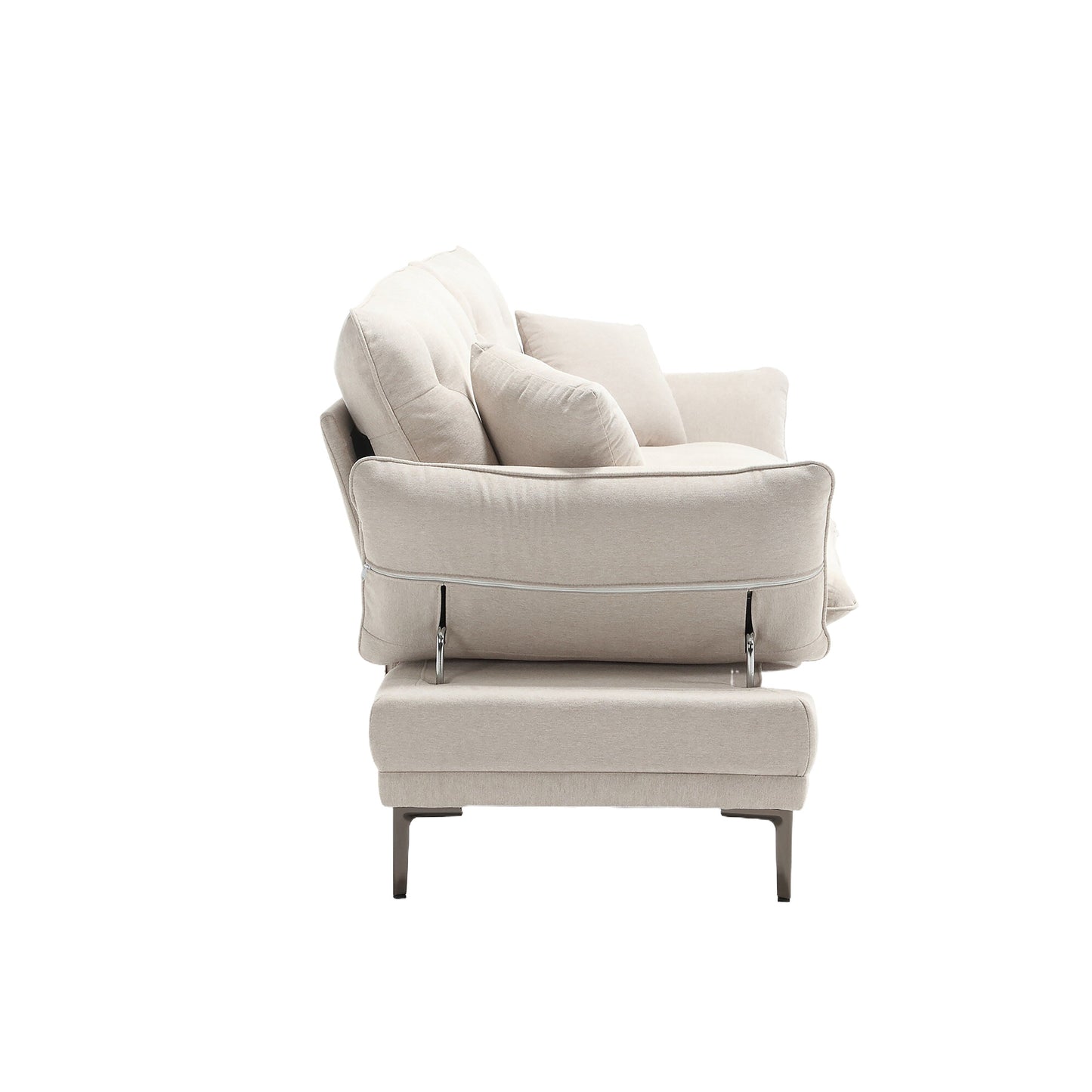 Canapé causeuse beige moderne en lin 102.36 avec accoudoirs réglables et coussins capitonnés pour le salon