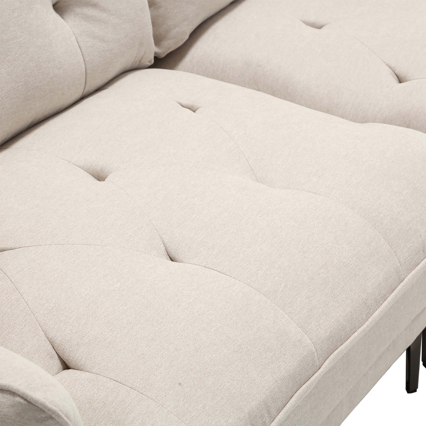 Canapé causeuse beige moderne en lin 102.36 avec accoudoirs réglables et coussins capitonnés pour le salon