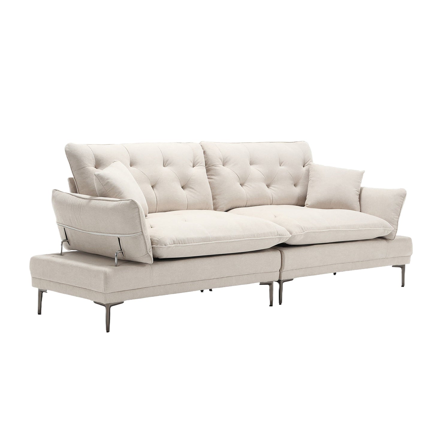Canapé causeuse beige moderne en lin 102.36 avec accoudoirs réglables et coussins capitonnés pour le salon
