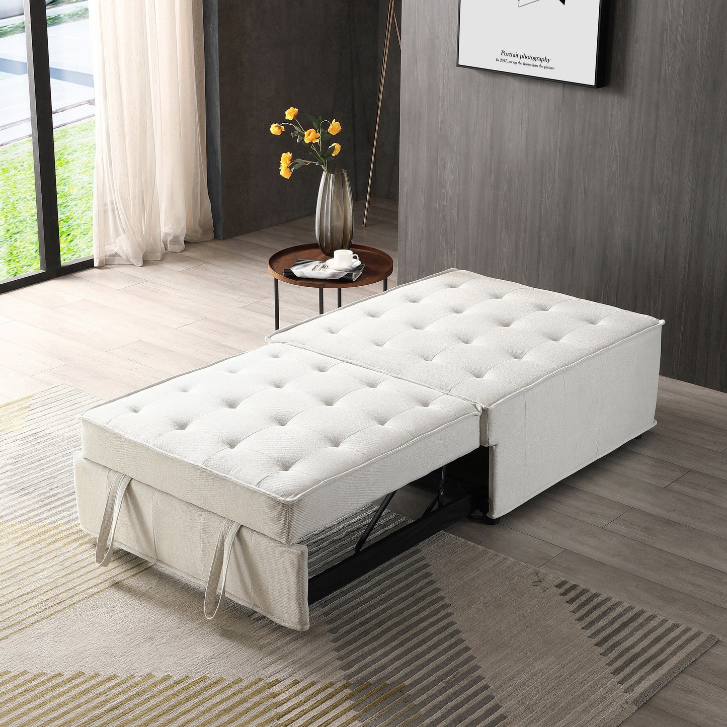 Canapé-lit ottoman beige avec dossier réglable