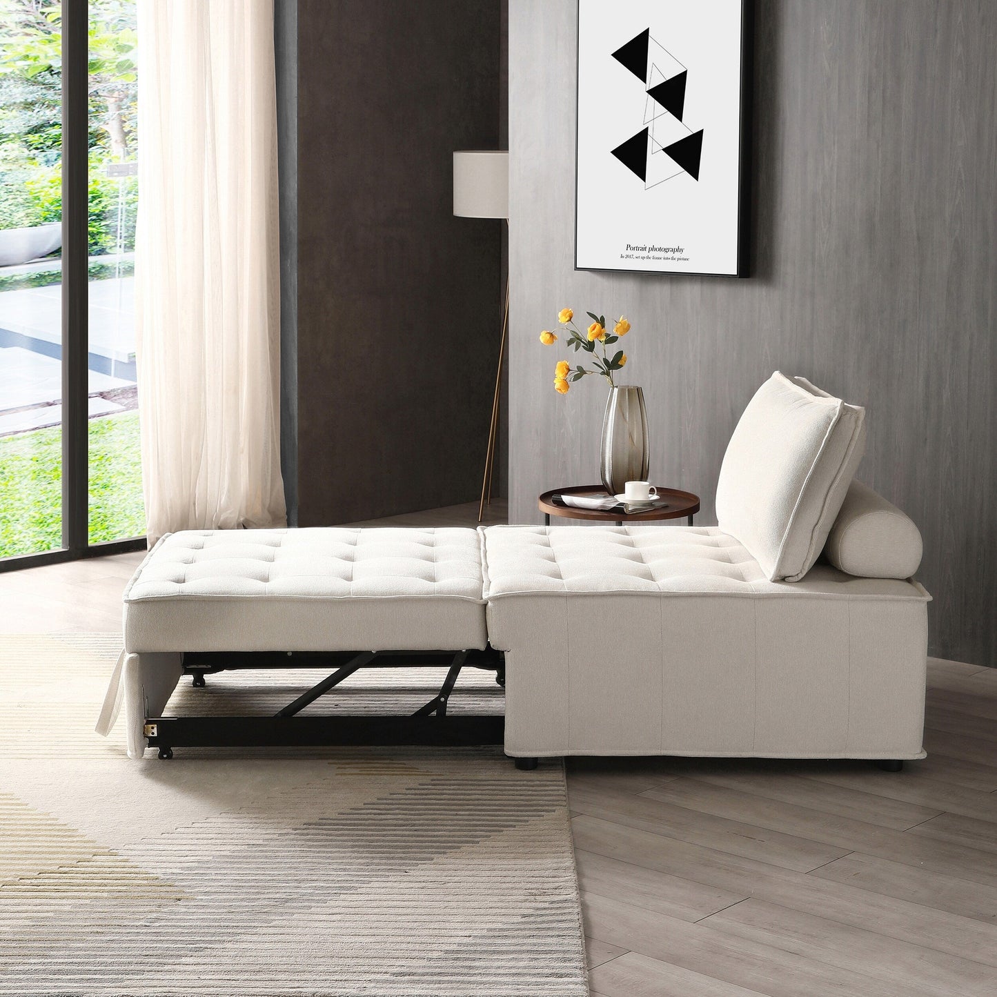 Canapé-lit ottoman beige avec dossier réglable