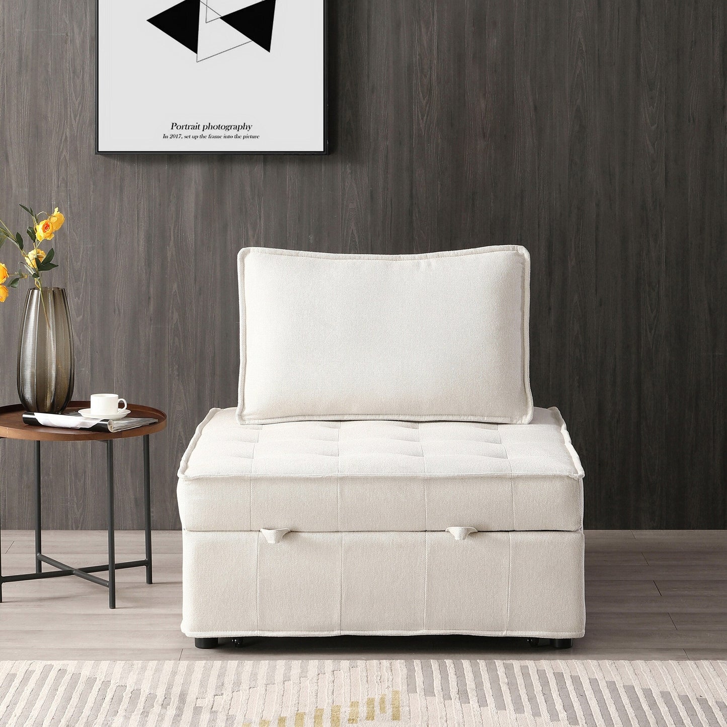 Canapé-lit ottoman beige avec dossier réglable