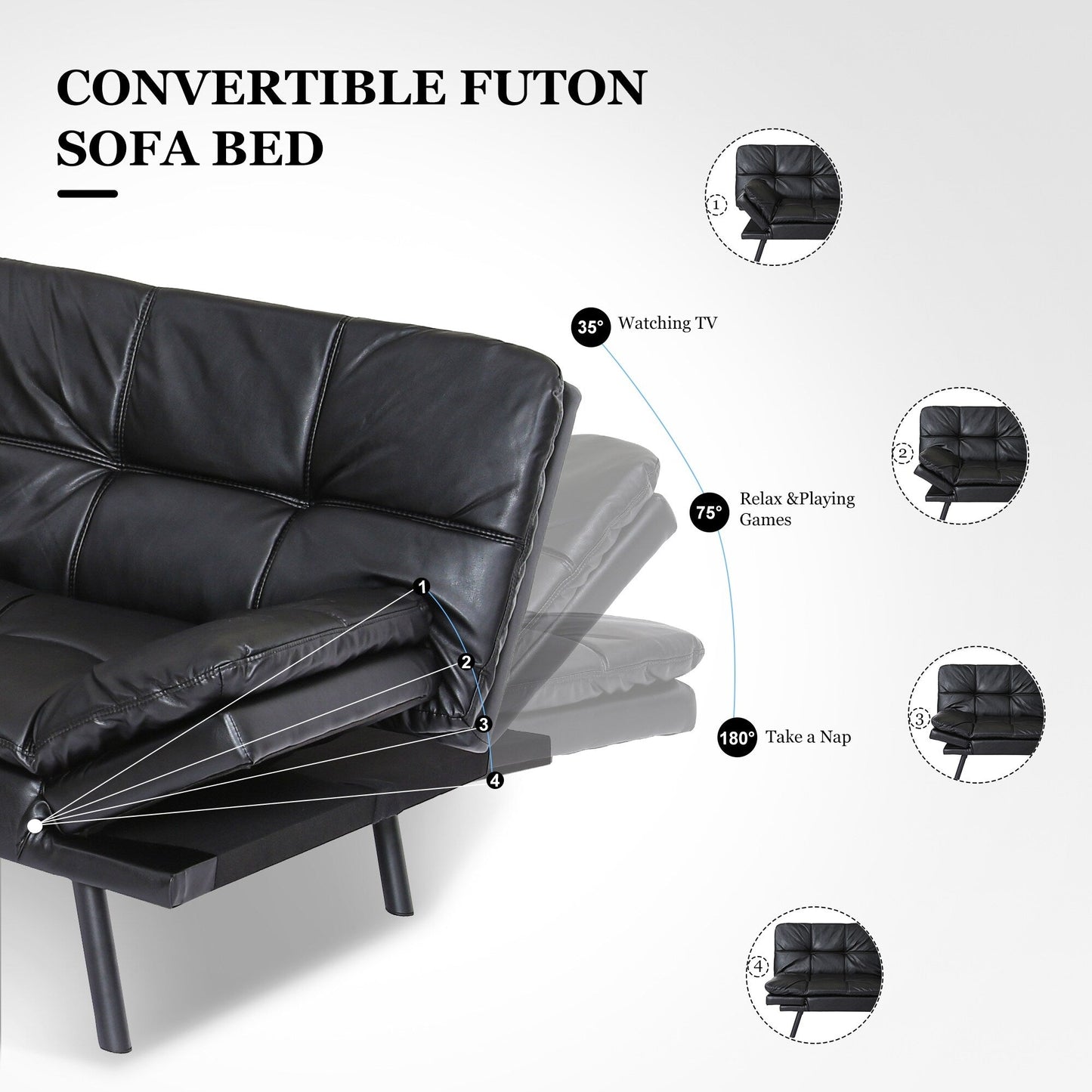 Canapé-lit convertible avec accoudoirs réglables