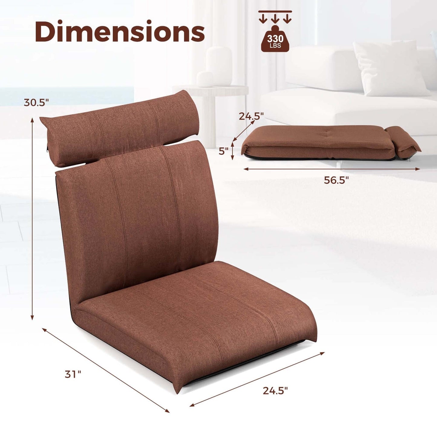 Chaise de sol pliante Costway avec dossier réglable sur 14 positions - Voir les détails