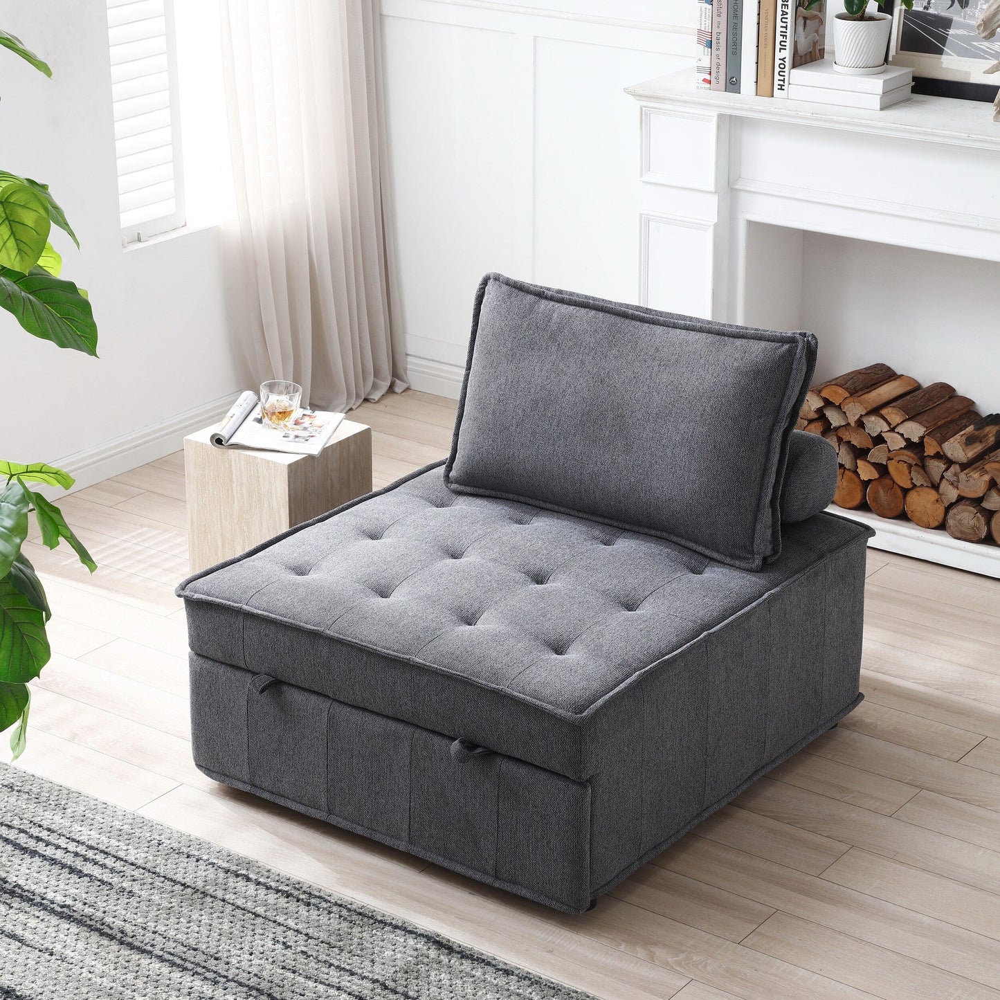 Canapé-lit gigogne ottoman gris foncé avec dossier réglable