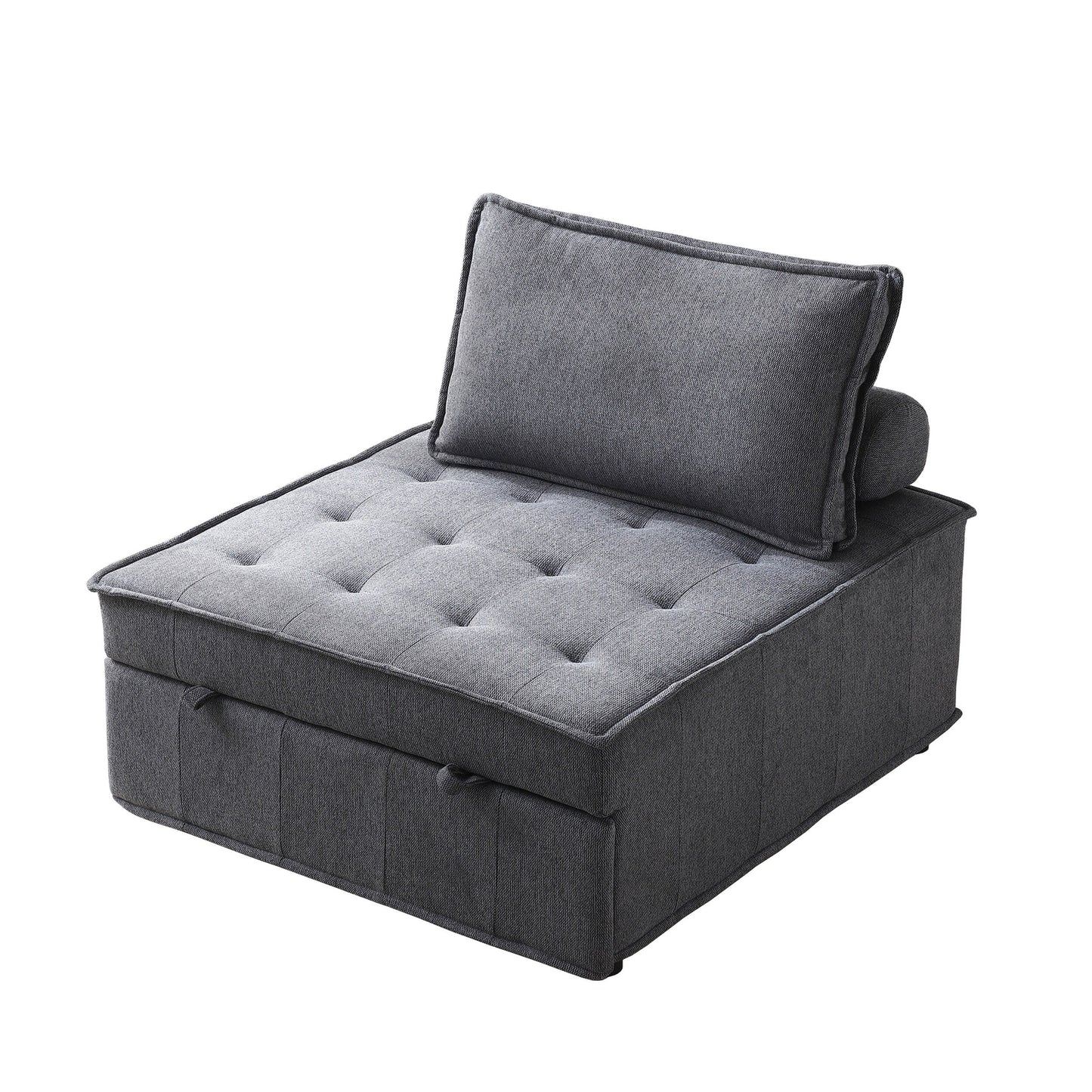 Canapé-lit gigogne ottoman gris foncé avec dossier réglable