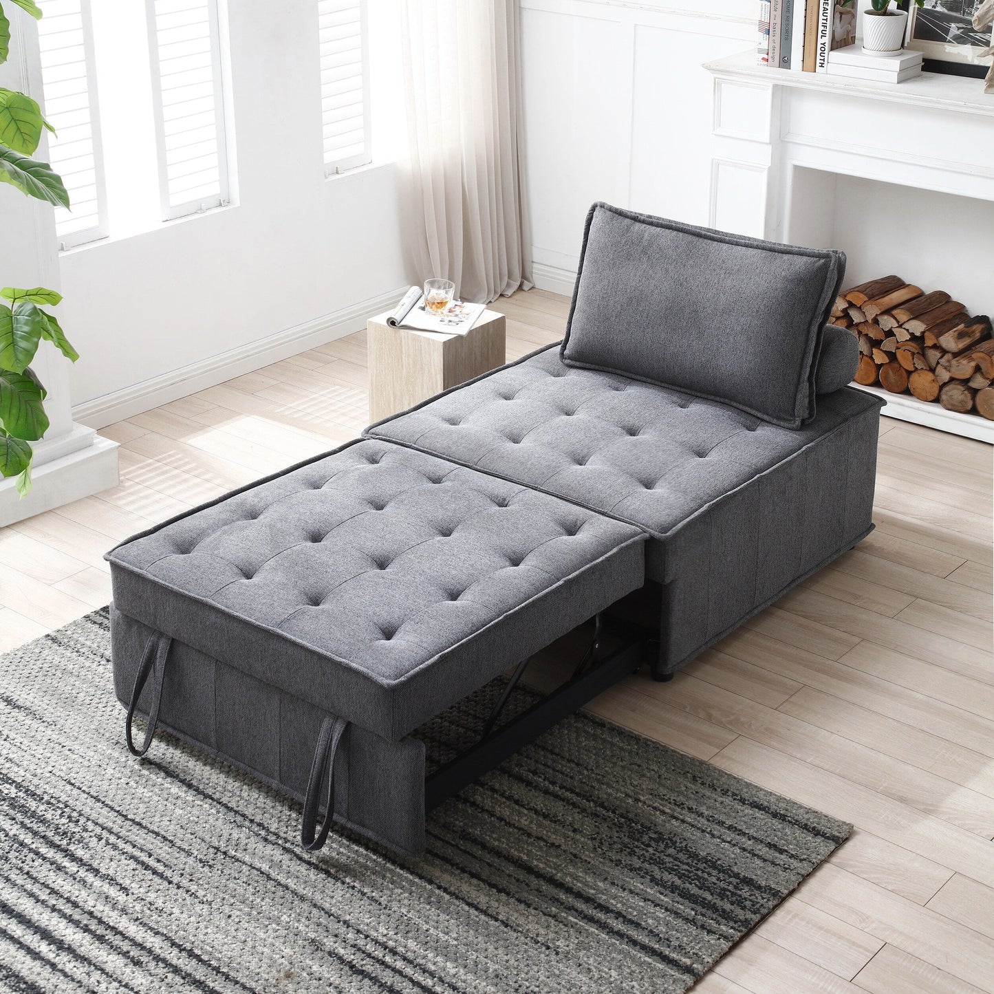 Canapé-lit gigogne ottoman gris foncé avec dossier réglable
