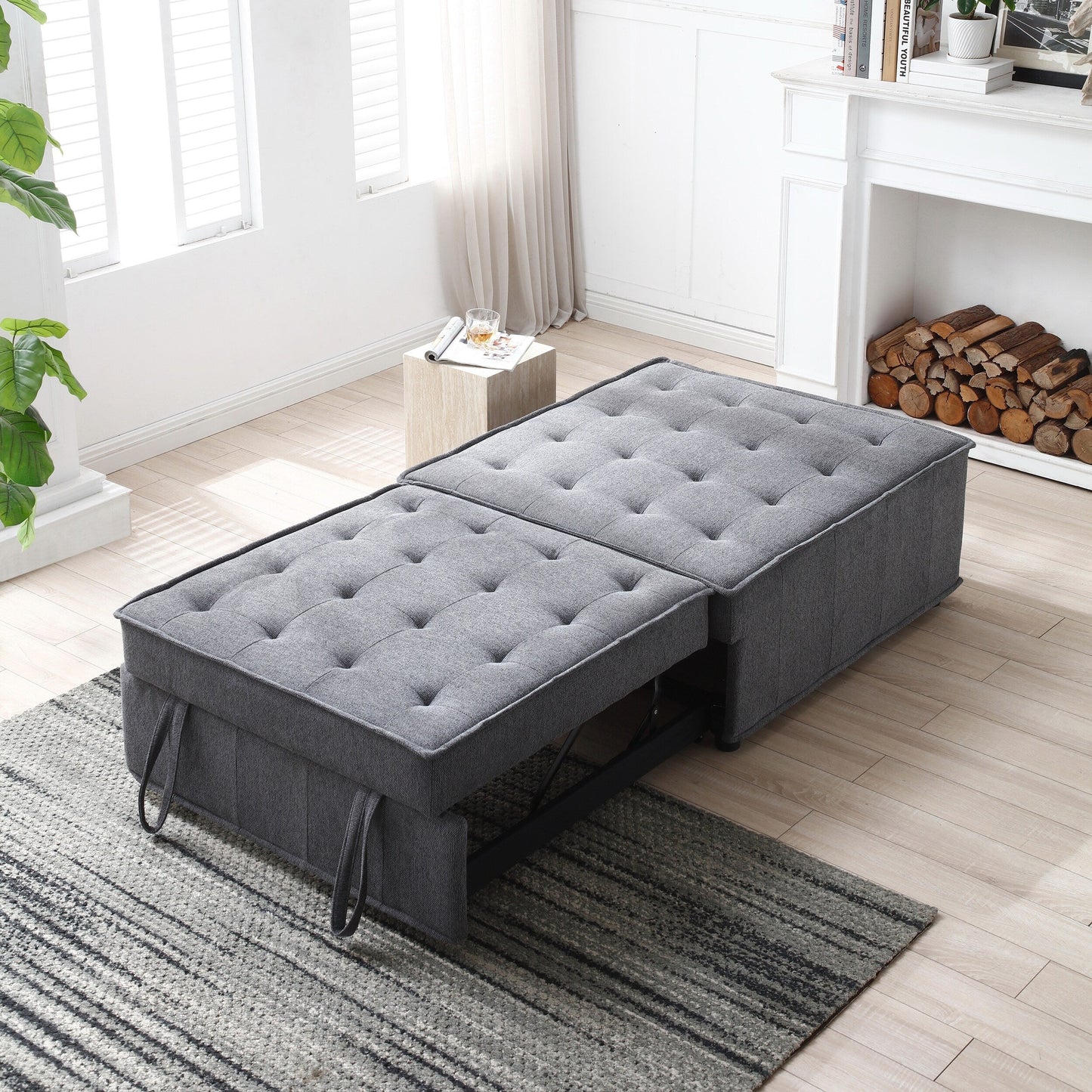 Canapé-lit gigogne ottoman gris foncé avec dossier réglable