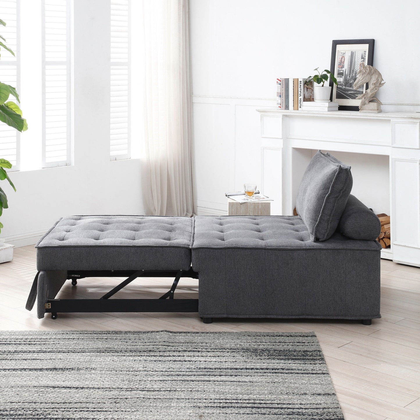 Canapé-lit gigogne ottoman gris foncé avec dossier réglable