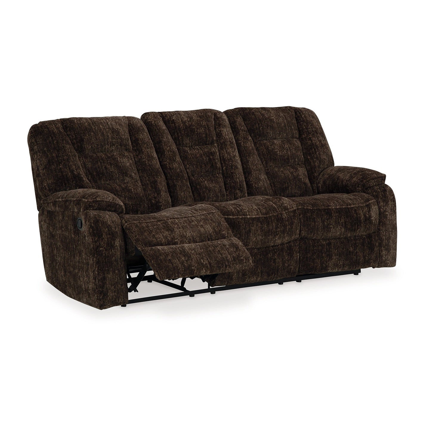 Canapé inclinable manuel Enzo, table rabattable, polyester marron, 220 cm