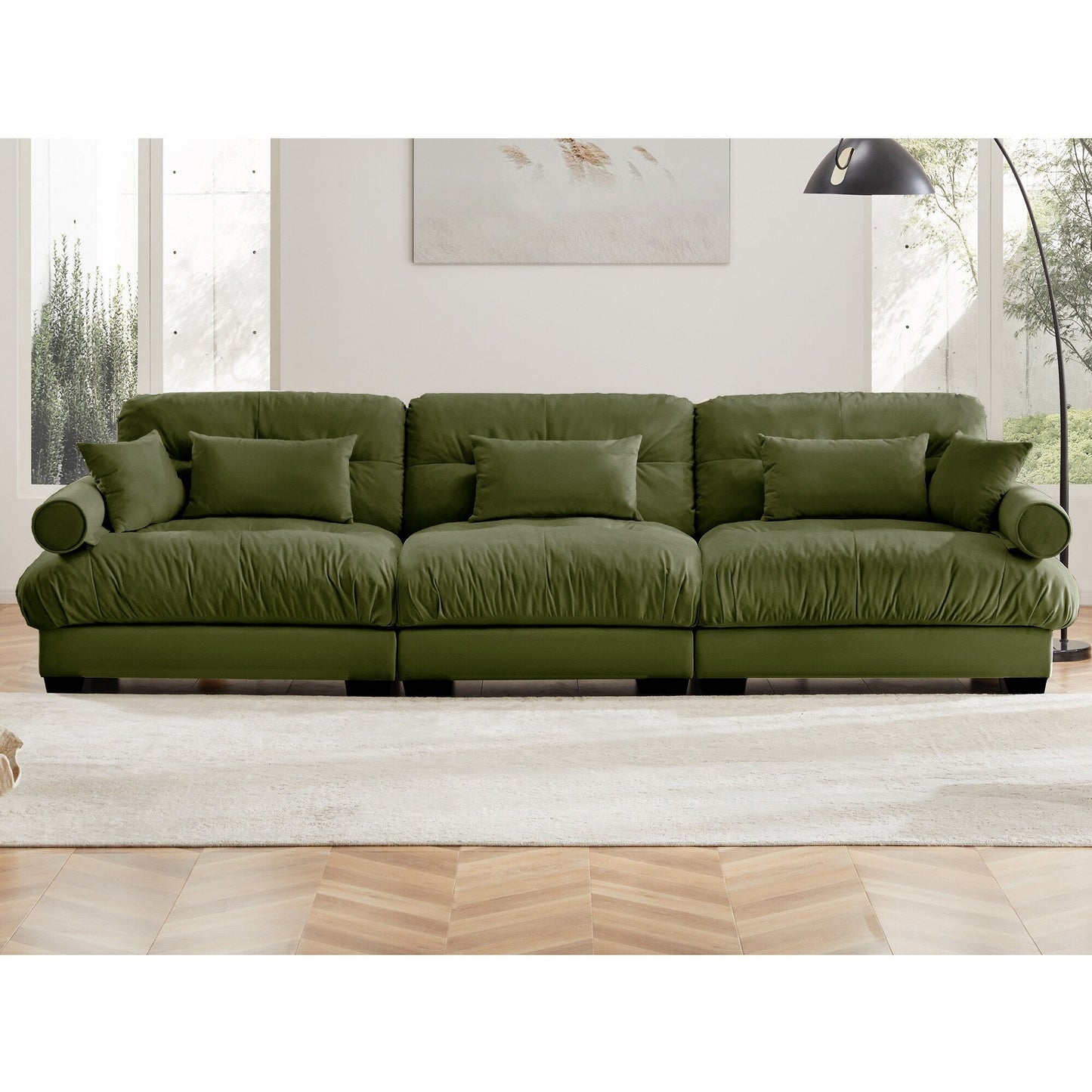 Canapé 3 places extra large en velours moderne, canapé surdimensionné, assise et dossier confortables comme un nuage