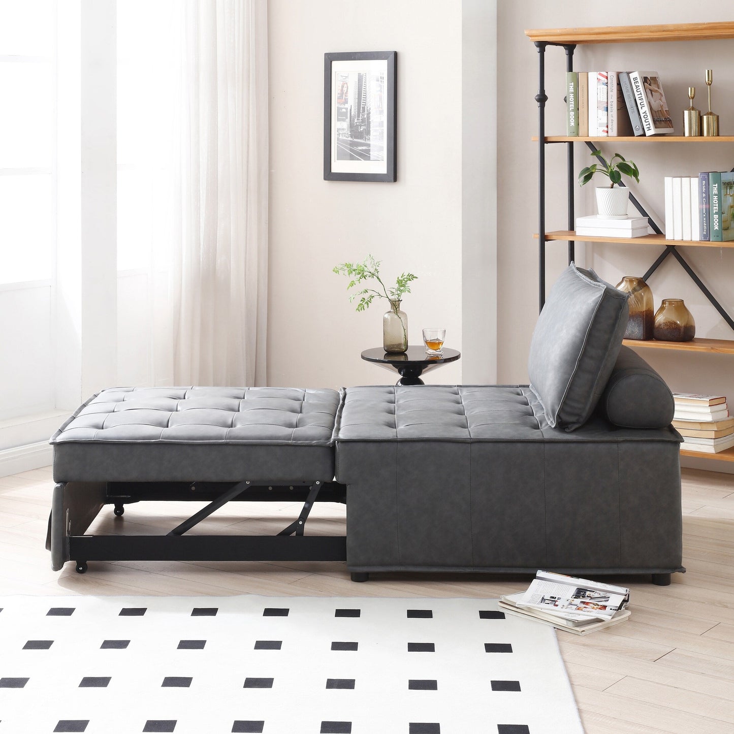 Canapé-lit gigogne ottoman en similicuir avec dossier réglable