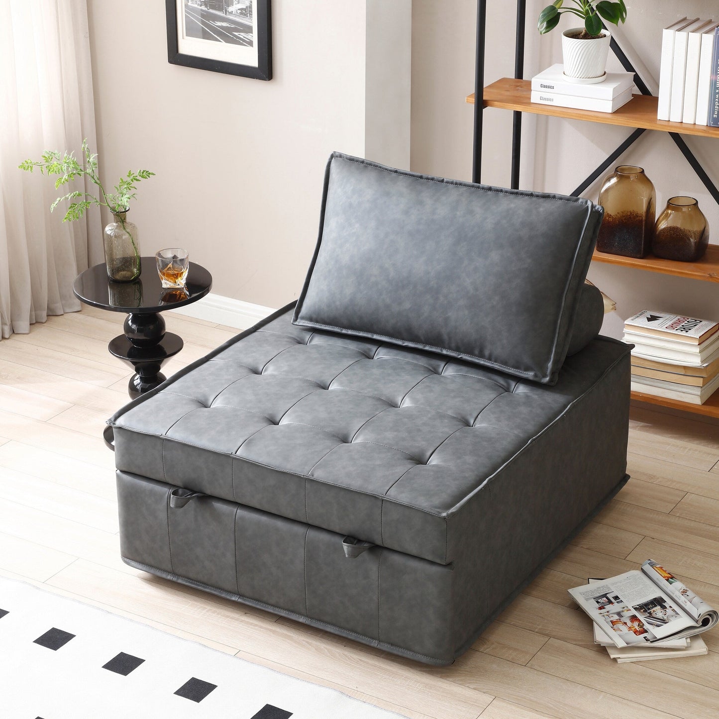 Canapé-lit gigogne ottoman en similicuir avec dossier réglable