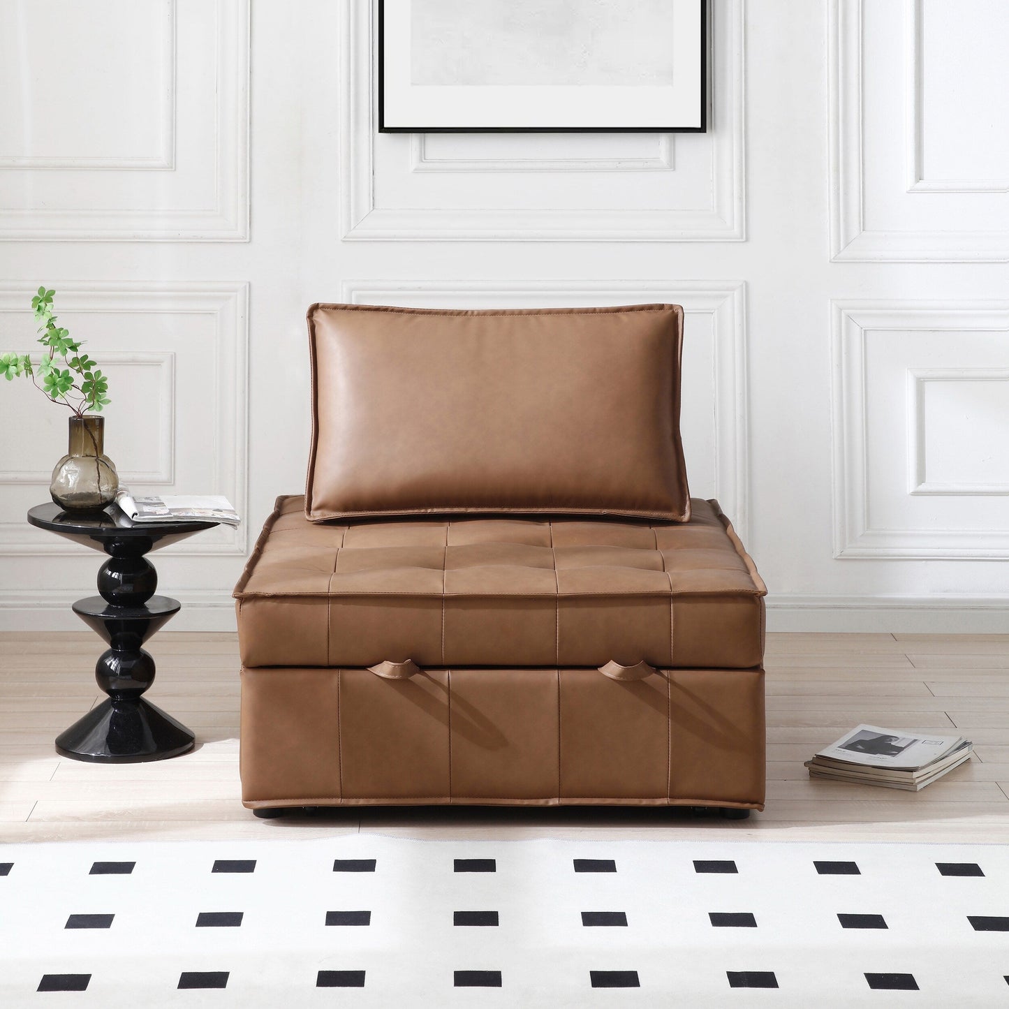 Canapé-lit gigogne ottoman en similicuir avec dossier réglable