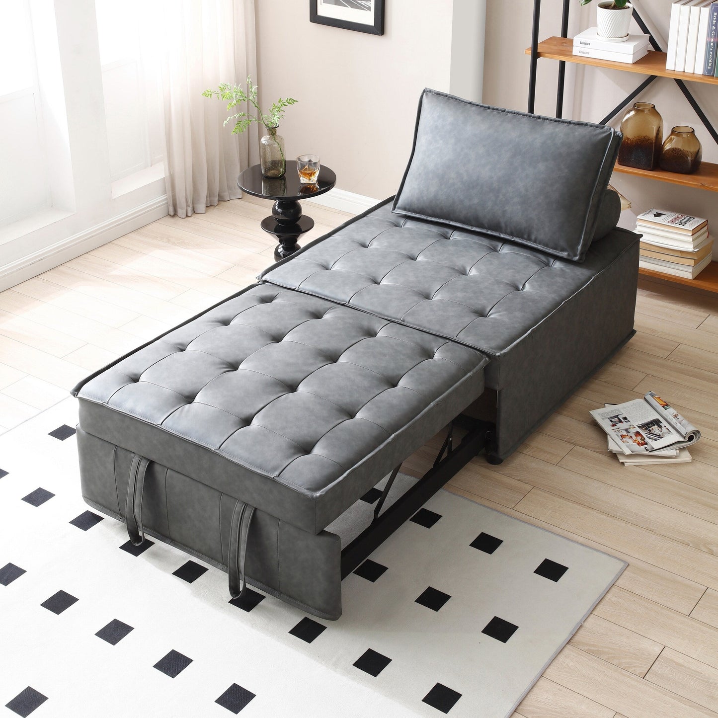 Canapé-lit gigogne ottoman en similicuir avec dossier réglable