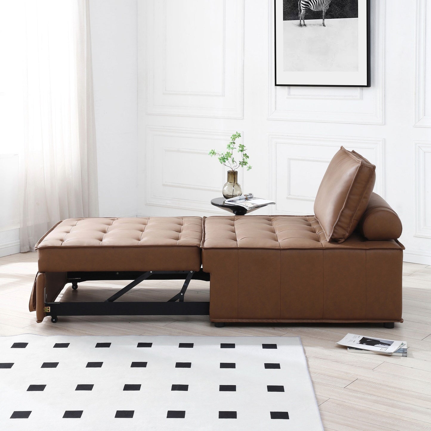 Canapé-lit gigogne ottoman en similicuir avec dossier réglable