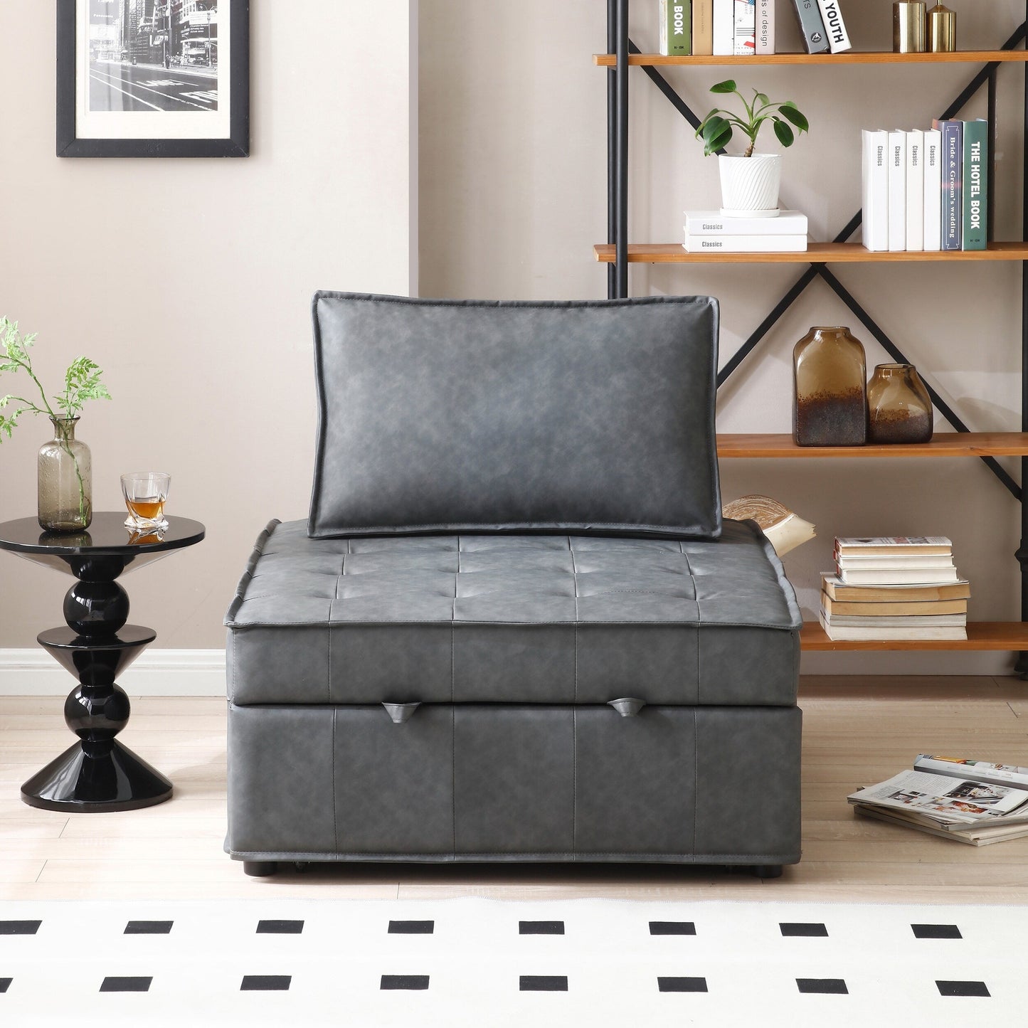 Canapé-lit gigogne ottoman en similicuir avec dossier réglable