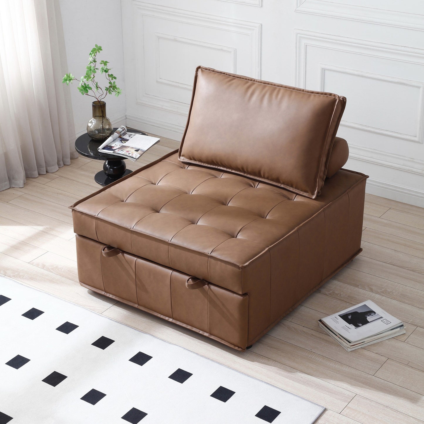 Canapé-lit gigogne ottoman en similicuir avec dossier réglable