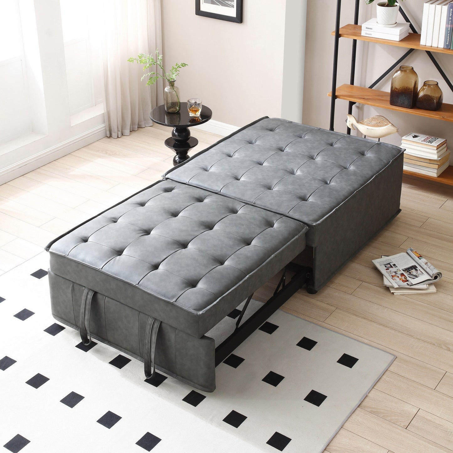 Canapé-lit gigogne ottoman en similicuir avec dossier réglable
