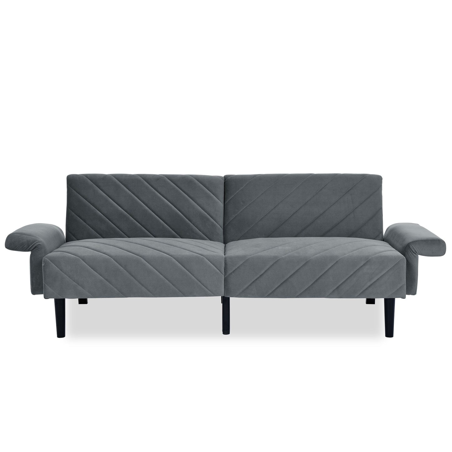 Canapé-lit futon convertible capitonné en velours gris 87 avec accoudoirs réglables pour le salon