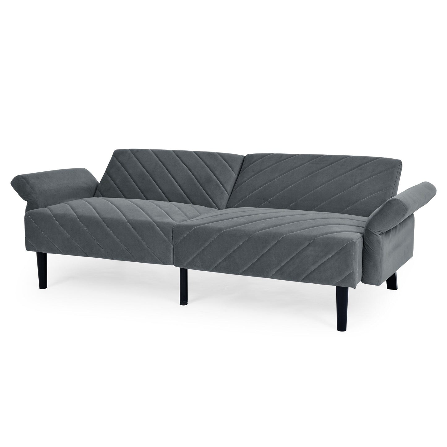 Canapé-lit futon convertible capitonné en velours gris 87 avec accoudoirs réglables pour le salon