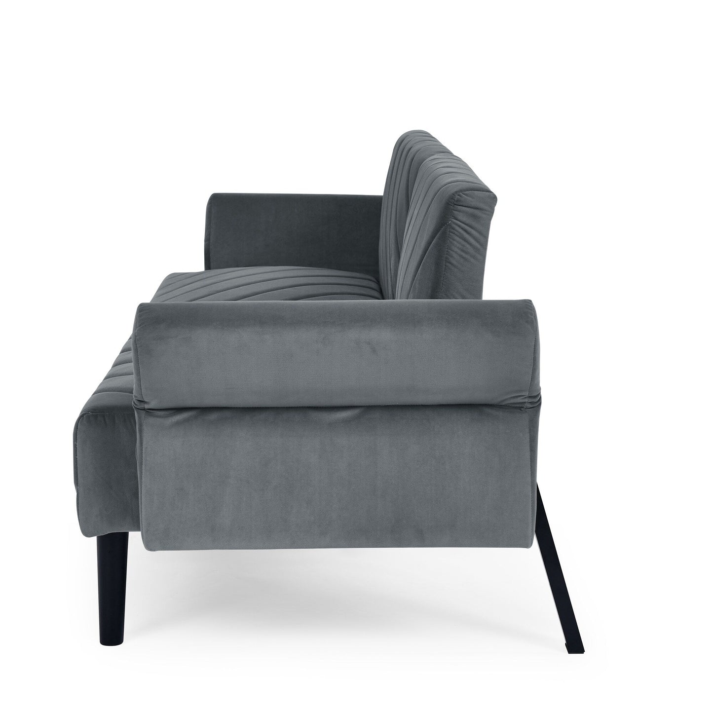 Canapé-lit futon convertible capitonné en velours gris 87 avec accoudoirs réglables pour le salon
