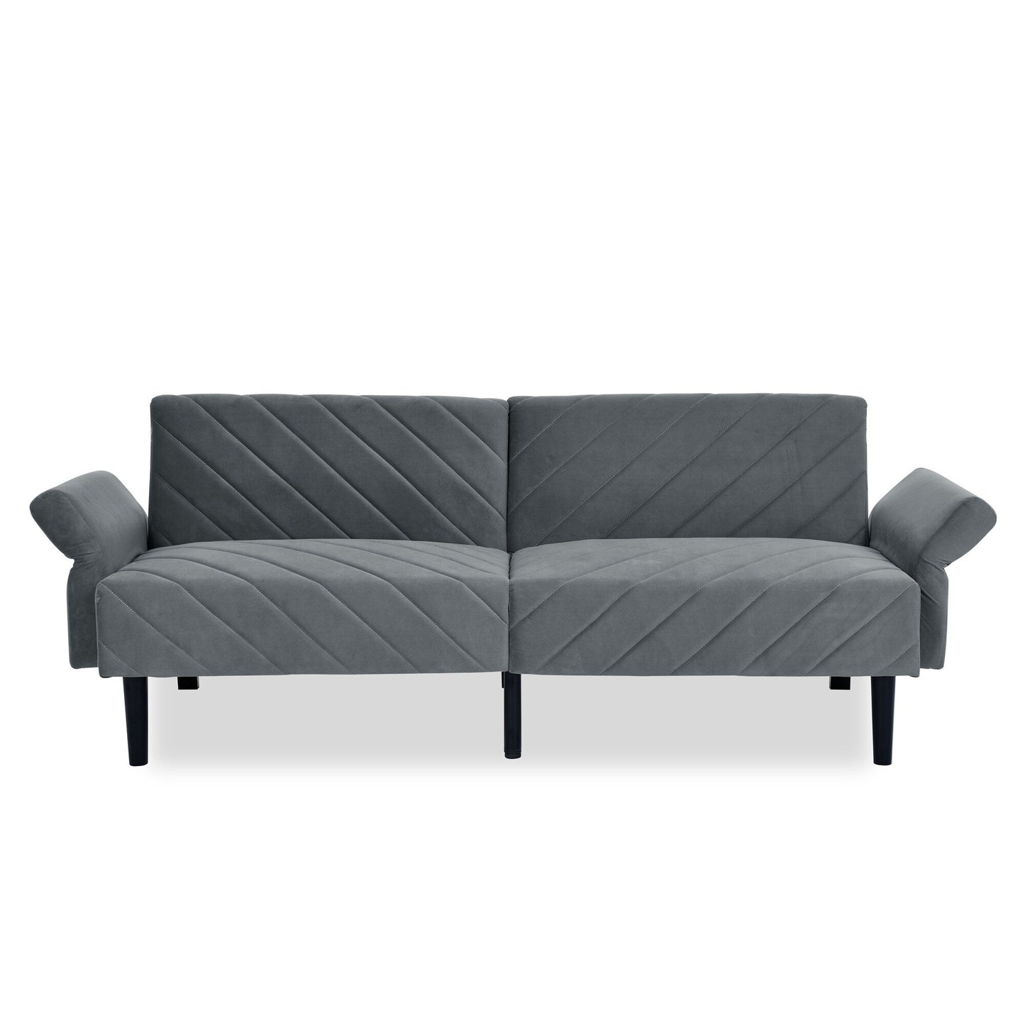 Canapé-lit futon convertible capitonné en velours gris 87 avec accoudoirs réglables pour le salon
