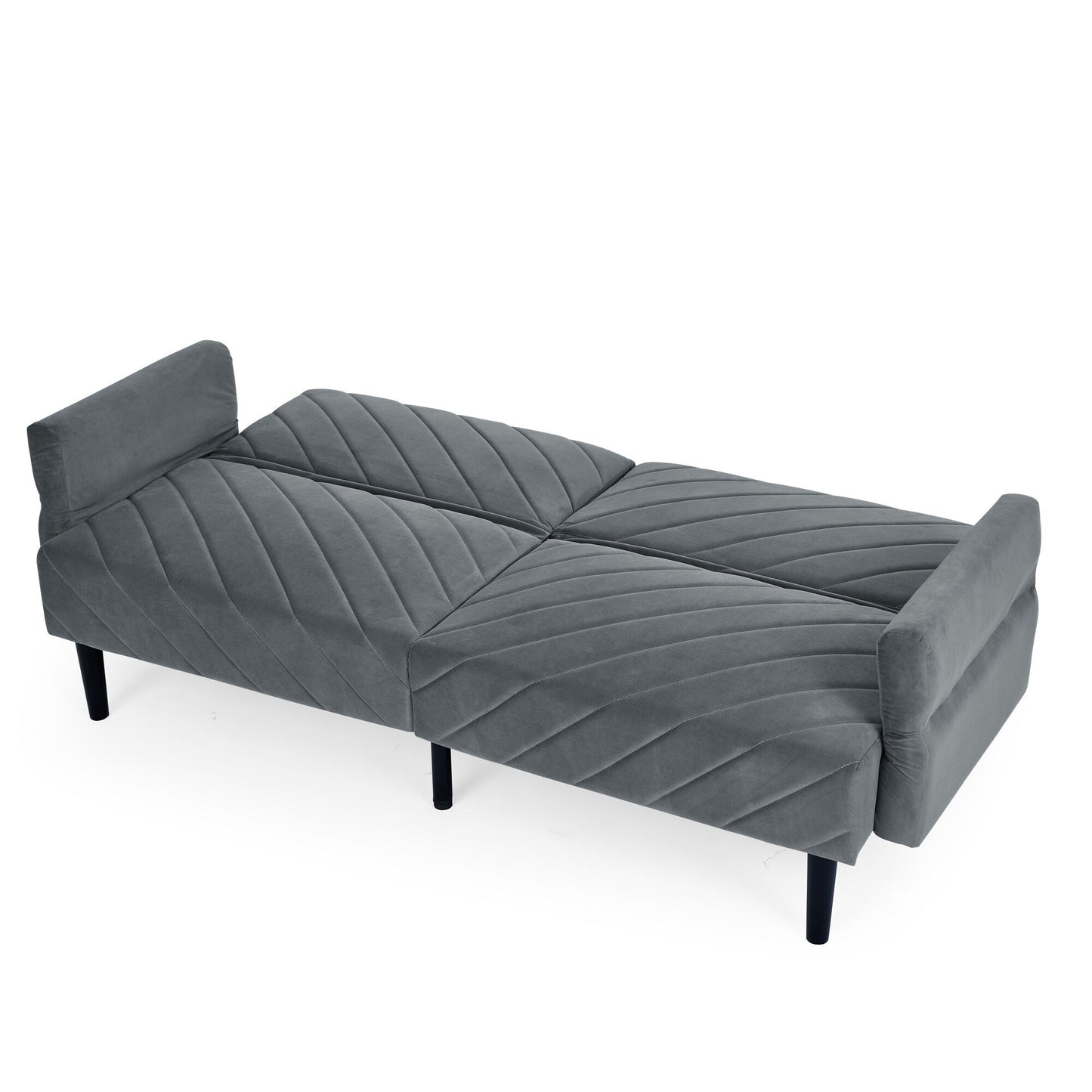 Canapé-lit futon convertible capitonné en velours gris 87 avec accoudoirs réglables pour le salon
