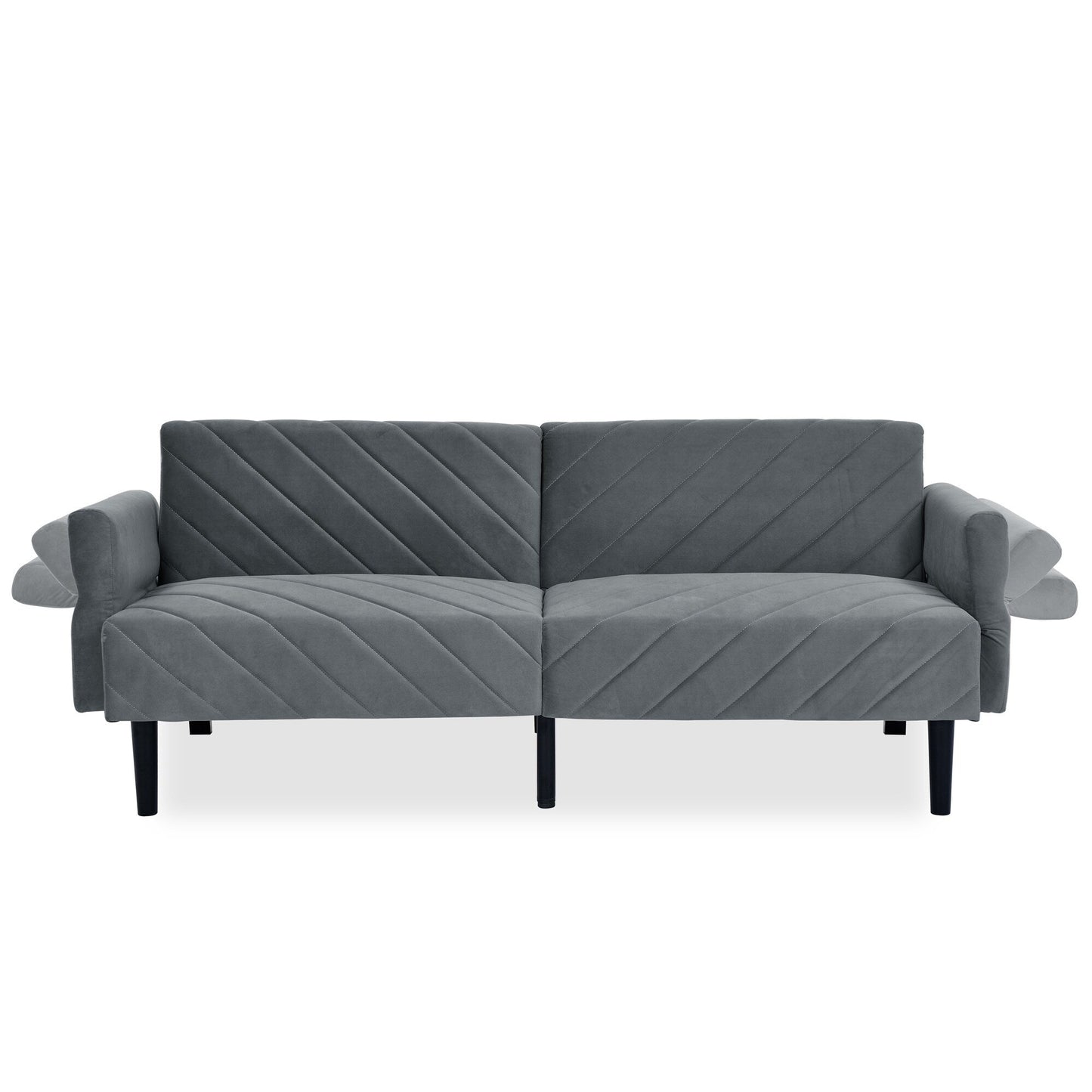 Canapé-lit futon convertible capitonné en velours gris 87 avec accoudoirs réglables pour le salon
