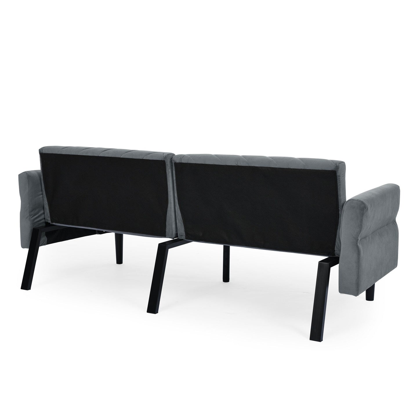 Canapé-lit futon convertible capitonné en velours gris 87 avec accoudoirs réglables pour le salon