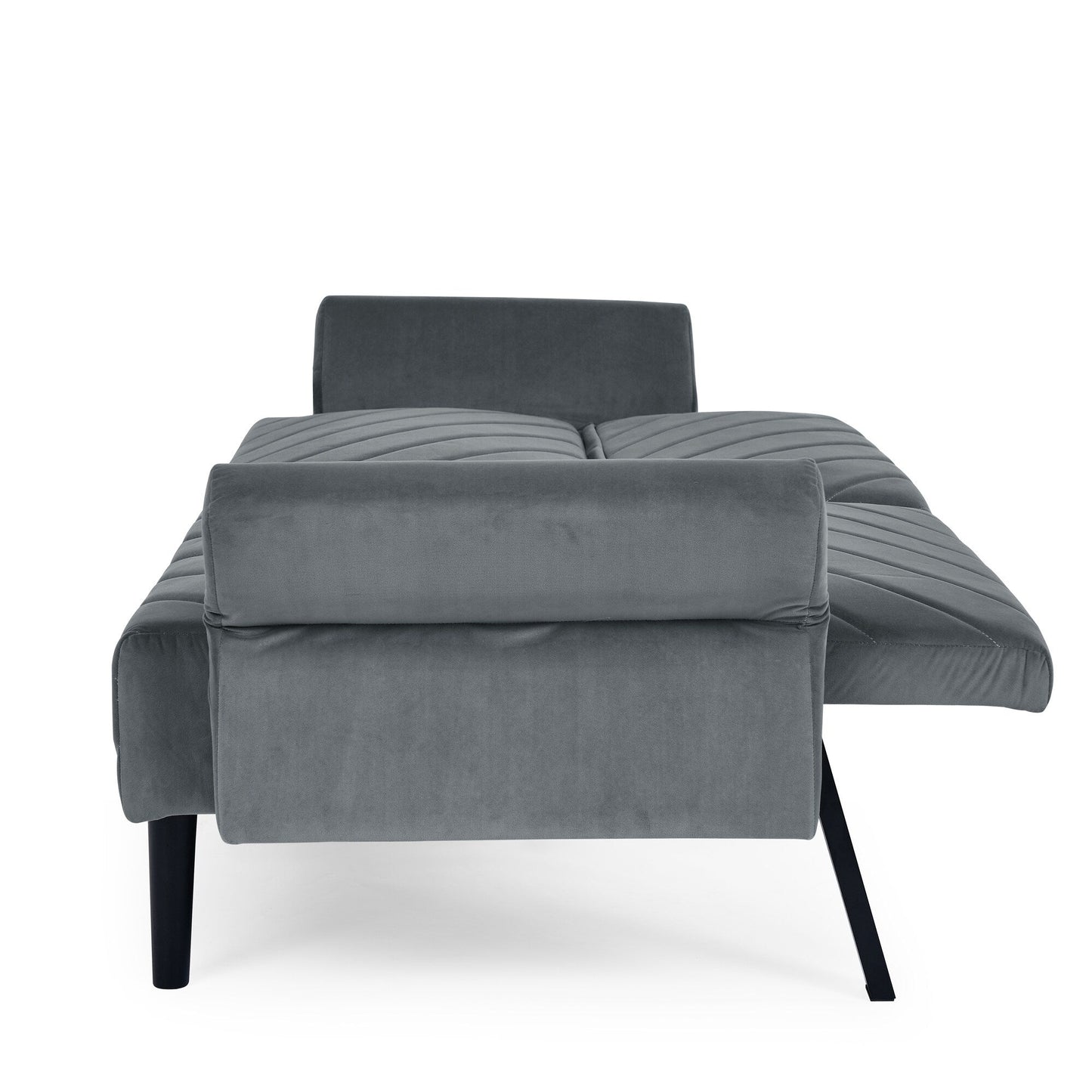 Canapé-lit futon convertible capitonné en velours gris 87 avec accoudoirs réglables pour le salon
