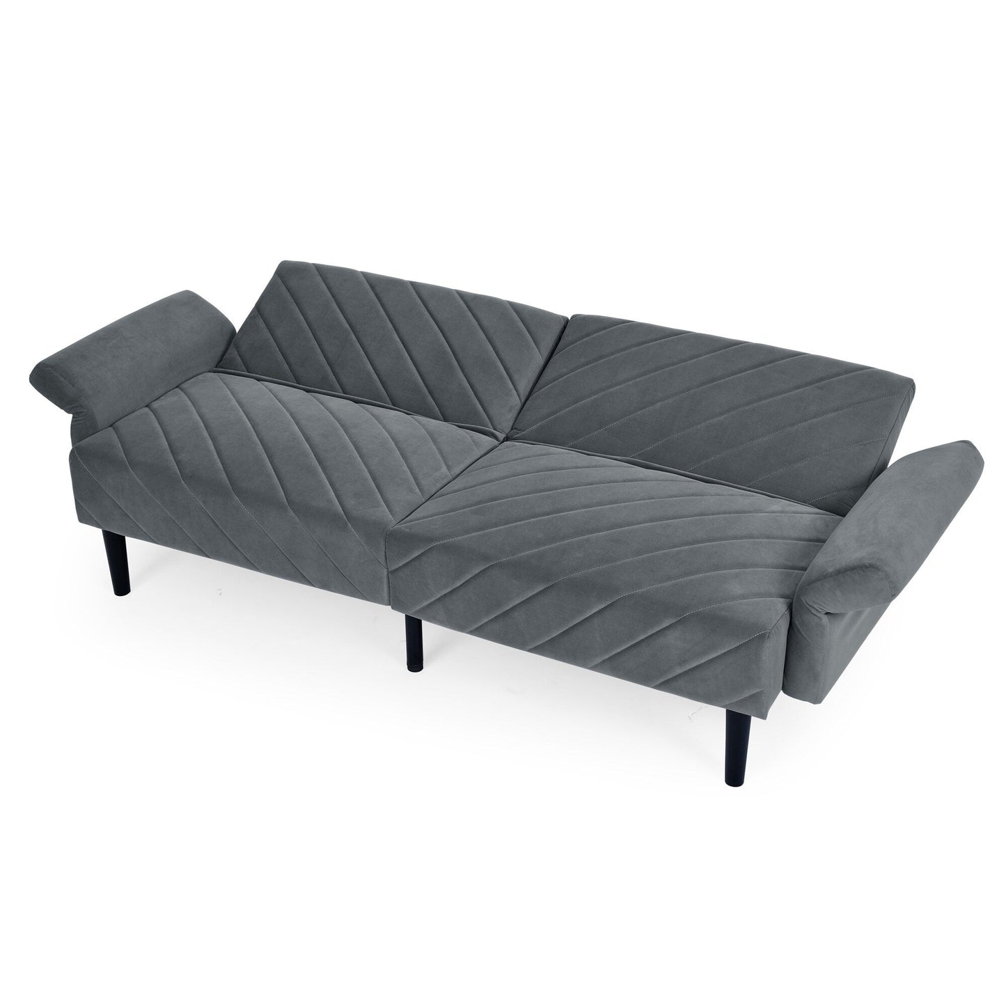 Canapé-lit futon convertible capitonné en velours gris 87 avec accoudoirs réglables pour le salon