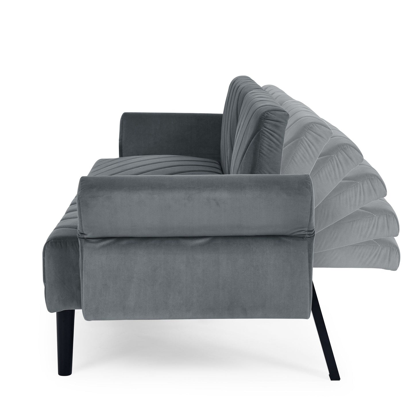 Canapé-lit futon convertible capitonné en velours gris 87 avec accoudoirs réglables pour le salon