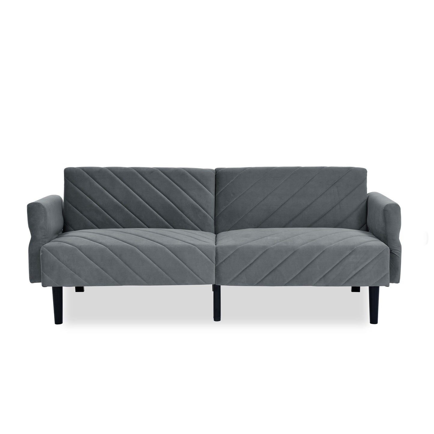 Canapé-lit futon convertible capitonné en velours gris 87 avec accoudoirs réglables pour le salon
