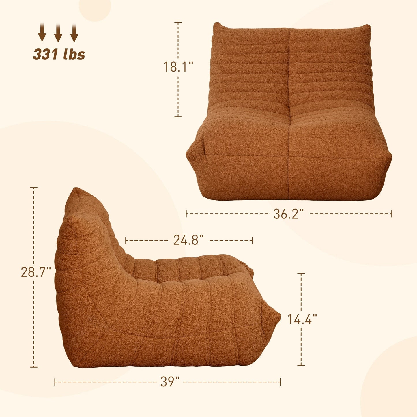 Pouf HOMCOM pour adultes, fauteuil géant au coin du feu, canapé paresseux, pouf avec mousse haute densité confortable