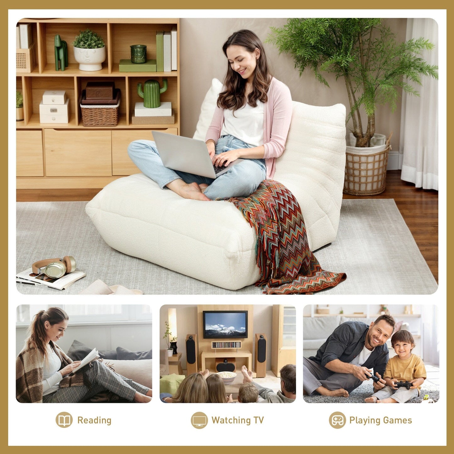 Pouf HOMCOM pour adultes, fauteuil géant au coin du feu, canapé paresseux, pouf avec mousse haute densité confortable