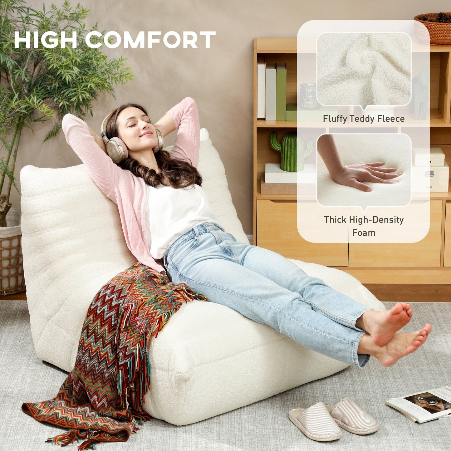 Pouf HOMCOM pour adultes, fauteuil géant au coin du feu, canapé paresseux, pouf avec mousse haute densité confortable