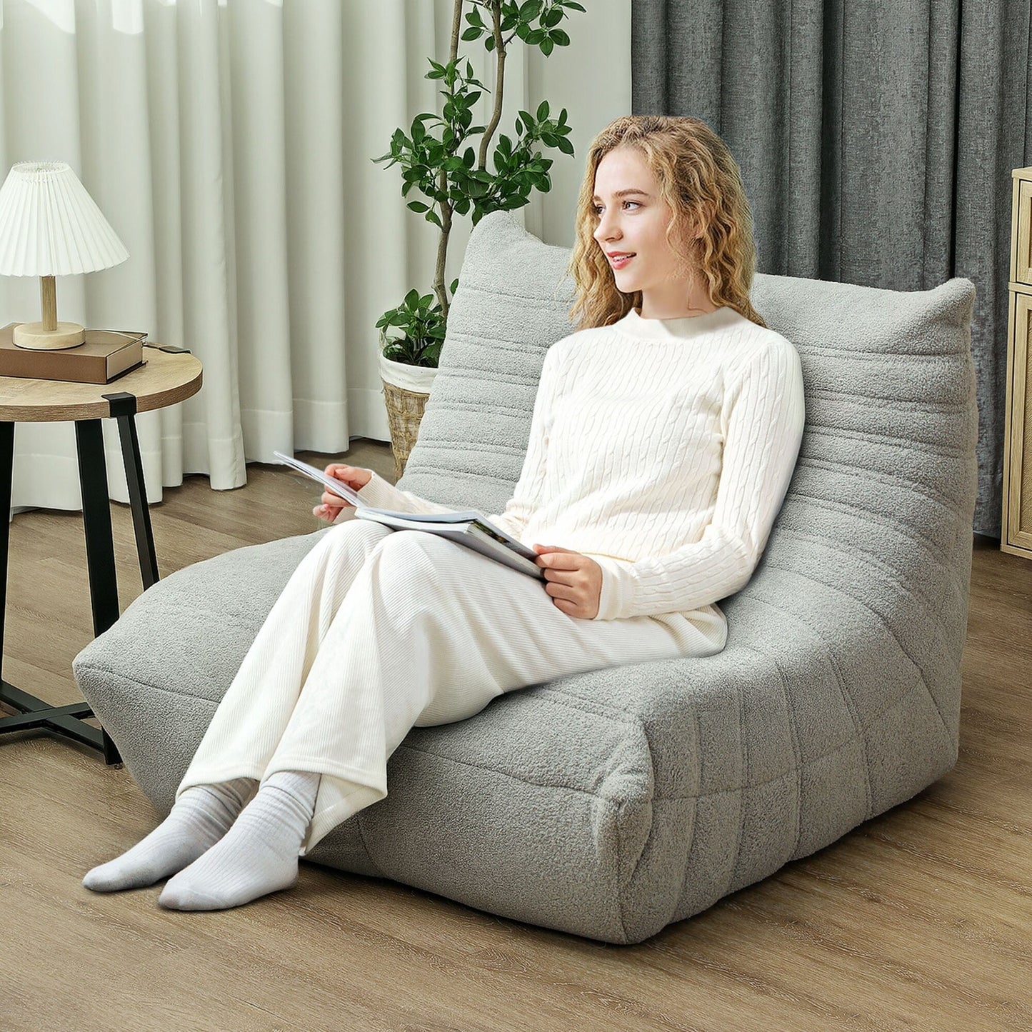 Pouf HOMCOM pour adultes, fauteuil géant au coin du feu, canapé paresseux, pouf avec mousse haute densité confortable